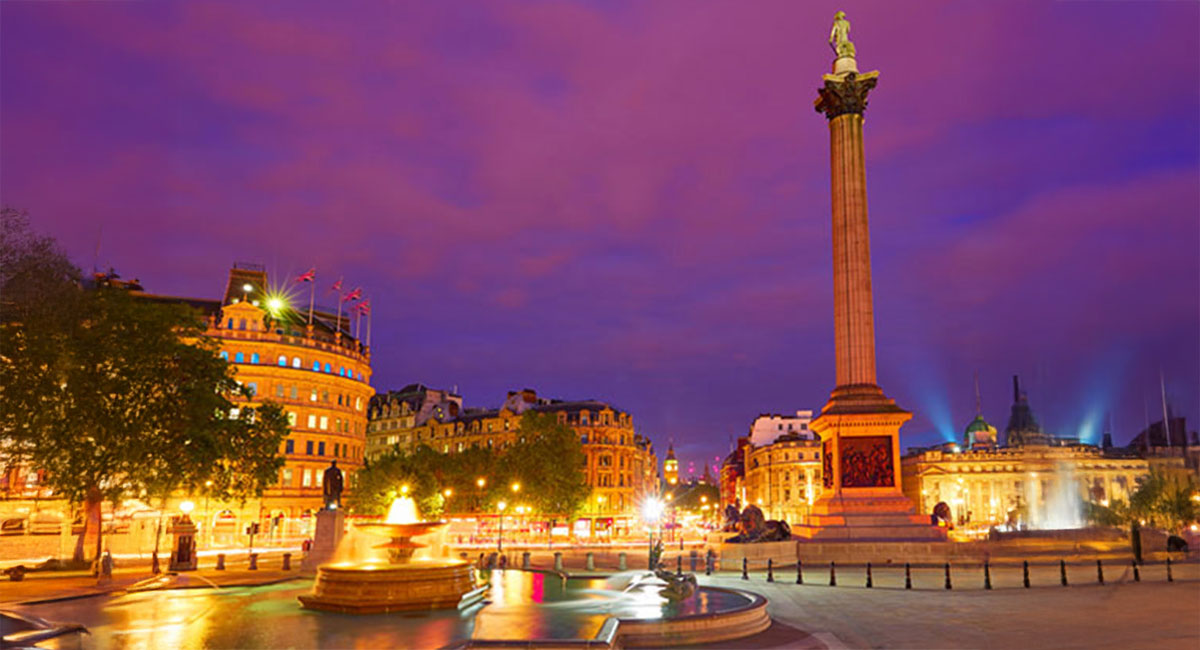 Trafalgar Square with purple sky