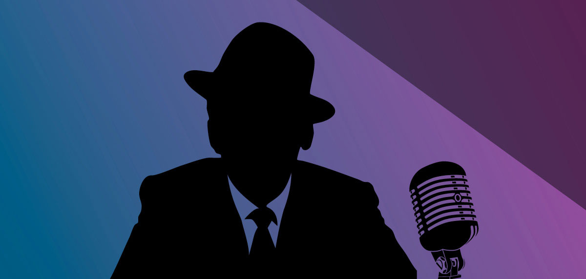 Frank Sinatra in silhouette with mic